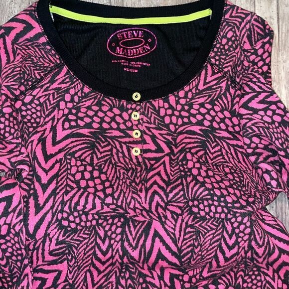 Steve madden Pink Black geometric pattern sleep set sz M - Picture 3 of 7